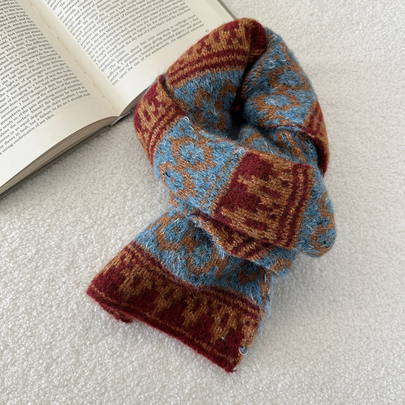 Fair Isle pleteni šal i šal za vrat, vunena smjesa, zimska toplina