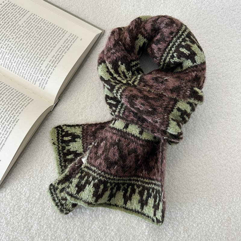 Fair Isle pleteni šal i šal za vrat, vunena smjesa, zimska toplina