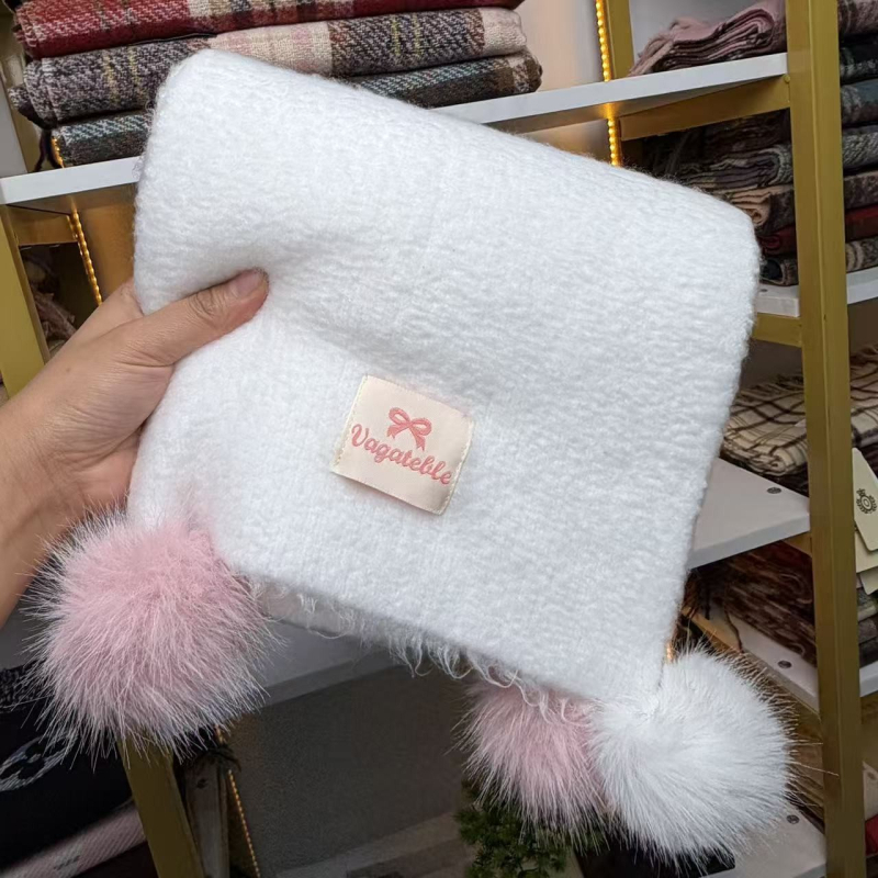 Ženski pom-pom pleteni šal, zimski warp-knit od vune, topla zaštita vrata i svestrani šal