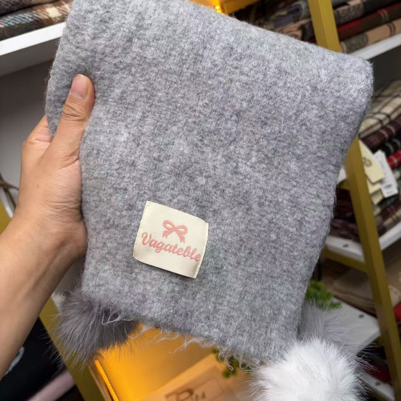 Ženski pom-pom pleteni šal, zimski warp-knit od vune, topla zaštita vrata i svestrani šal