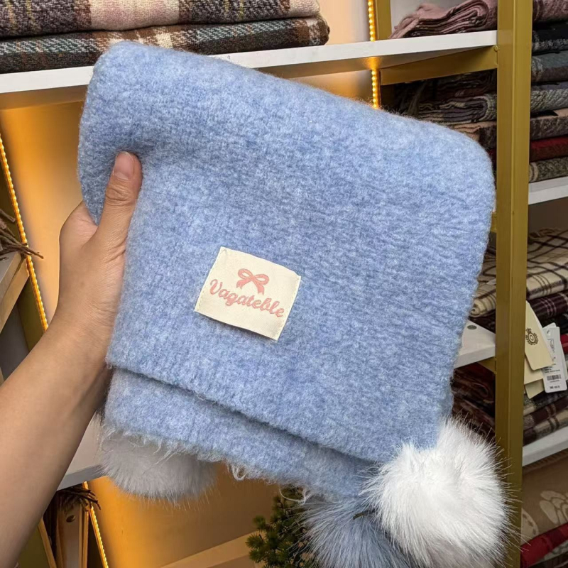 Ženski pom-pom pleteni šal, zimski warp-knit od vune, topla zaštita vrata i svestrani šal