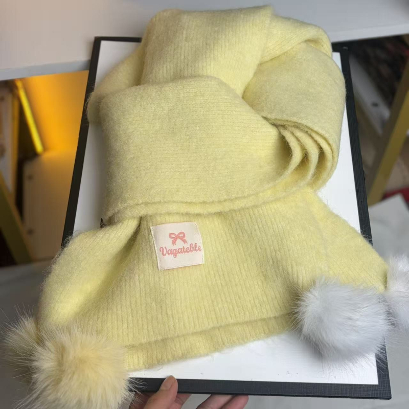 Ženski pom-pom pleteni šal, zimski warp-knit od vune, topla zaštita vrata i svestrani šal