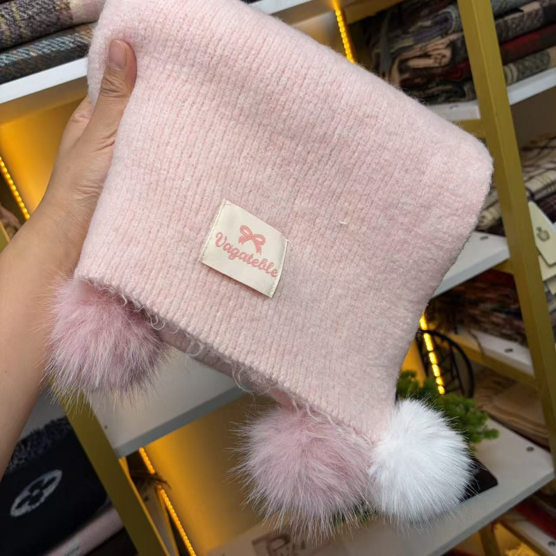 Ženski pom-pom pleteni šal, zimski warp-knit od vune, topla zaštita vrata i svestrani šal