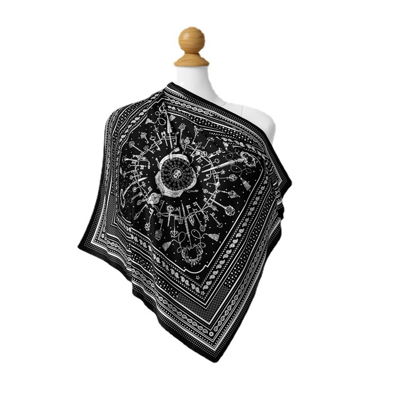 Mali kvadratni šal od svile twill, warp tkanje, boemski retro otisak, ljetni komad