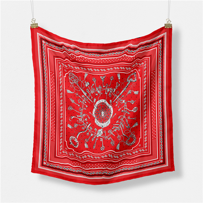 Mali kvadratni šal od svile twill, warp tkanje, boemski retro otisak, ljetni komad