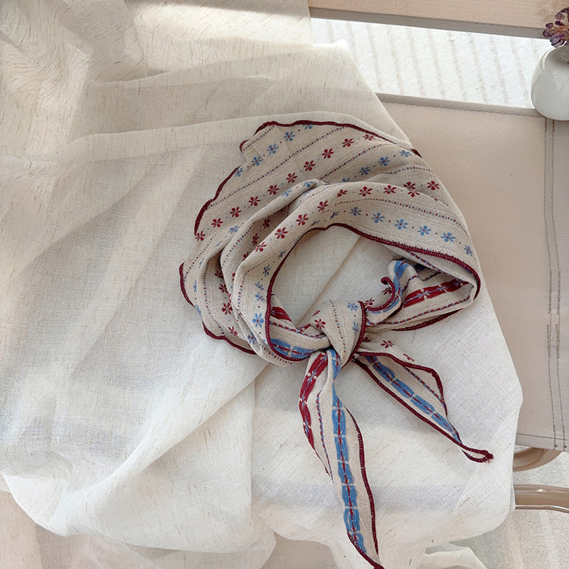 Eșarfă triunghiulară din bumbac – imprimeu floral, stil retro etnic, țesătură simplă, imprimare