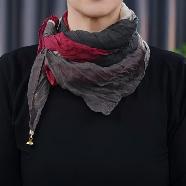 Kvadratični šal s magnetskom kopčom, tanak, 100% poliester, glatko pletenje, tie-dye bojanje