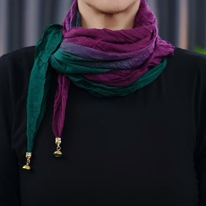 Kvadratični šal s magnetskom kopčom, tanak, 100% poliester, glatko pletenje, tie-dye bojanje