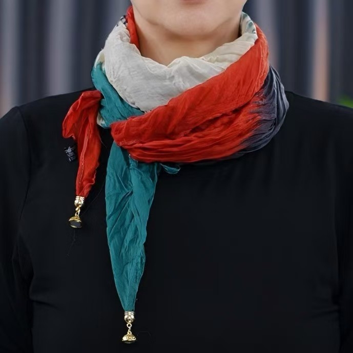 Kvadratični šal s magnetskom kopčom, tanak, 100% poliester, glatko pletenje, tie-dye bojanje
