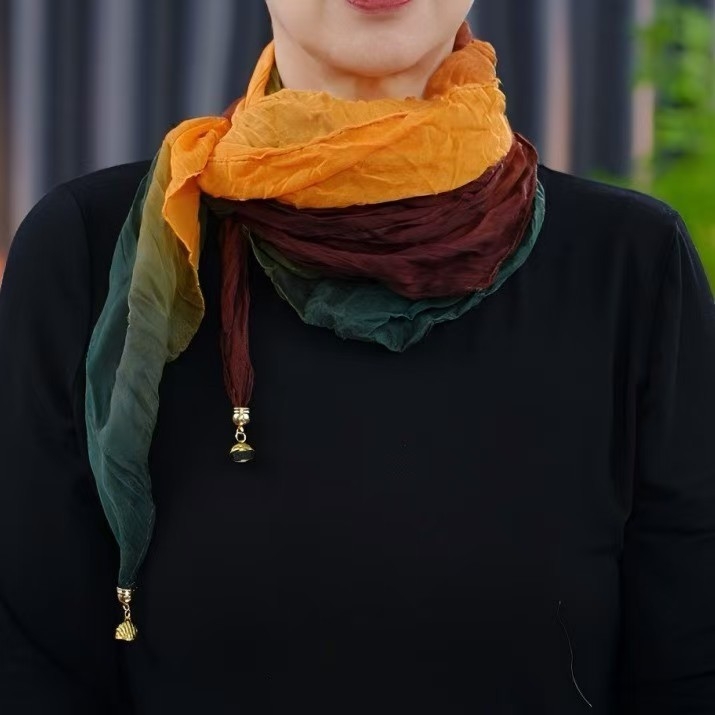 Kvadratični šal s magnetskom kopčom, tanak, 100% poliester, glatko pletenje, tie-dye bojanje
