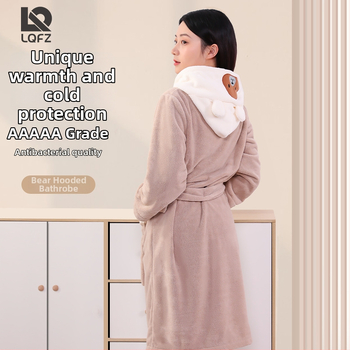 Dječji kupaći ogrtač s kapuljom od koralnog fleec-a, debeo i upijajući, izvezen, unisex