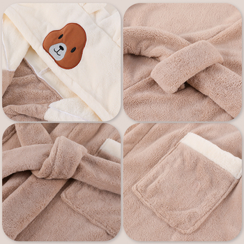 Dječji kupaći ogrtač s kapuljom od koralnog fleec-a, debeo i upijajući, izvezen, unisex