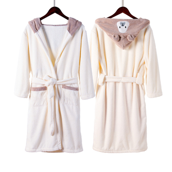 Dječji kupaći ogrtač s kapuljom od koralnog fleec-a, debeo i upijajući, izvezen, unisex