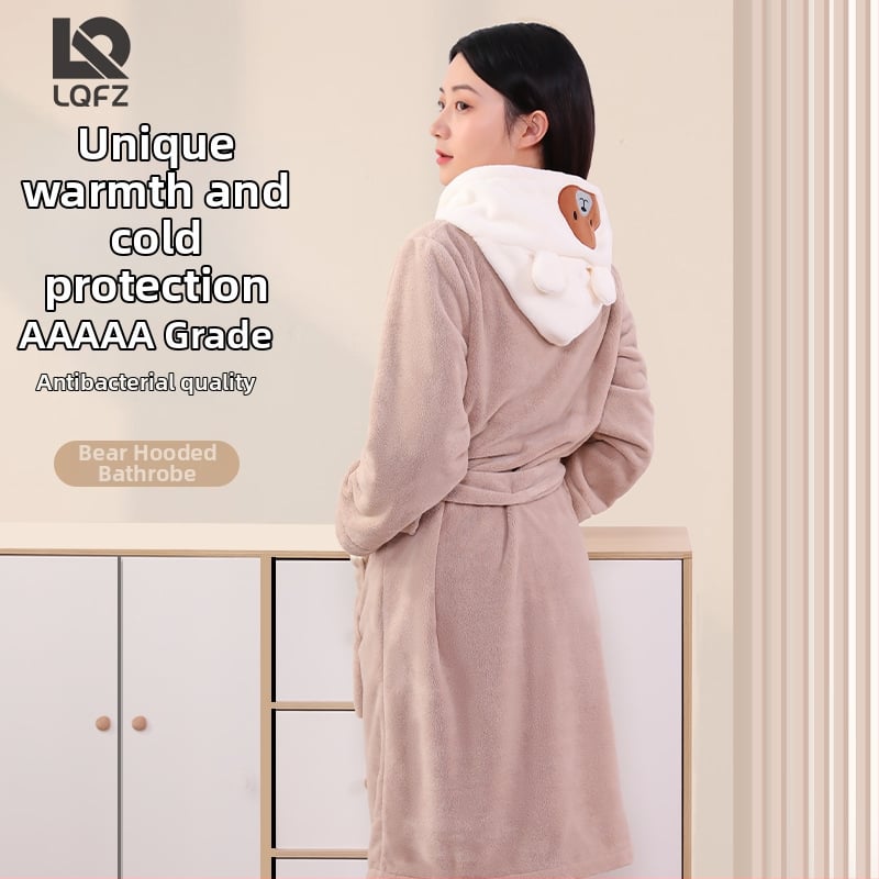 Dječji kupaći ogrtač s kapuljom od koralnog fleec-a, debeo i upijajući, izvezen, unisex