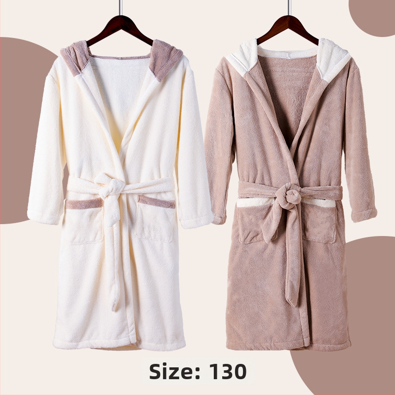 Dječji kupaći ogrtač s kapuljom od koralnog fleec-a, debeo i upijajući, izvezen, unisex