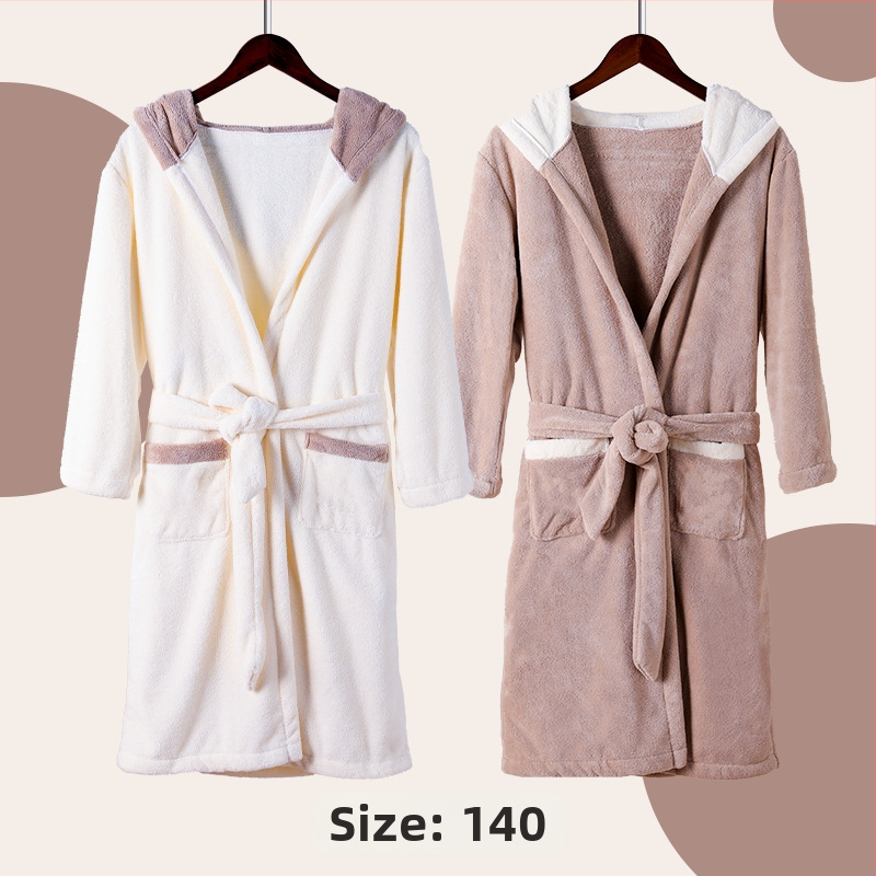 Dječji kupaći ogrtač s kapuljom od koralnog fleec-a, debeo i upijajući, izvezen, unisex