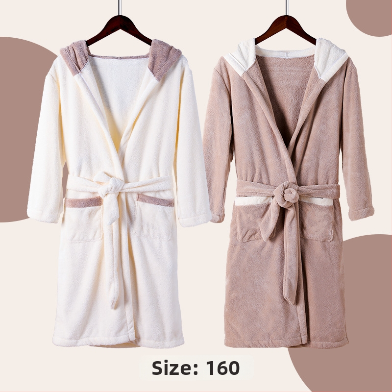 Dječji kupaći ogrtač s kapuljom od koralnog fleec-a, debeo i upijajući, izvezen, unisex