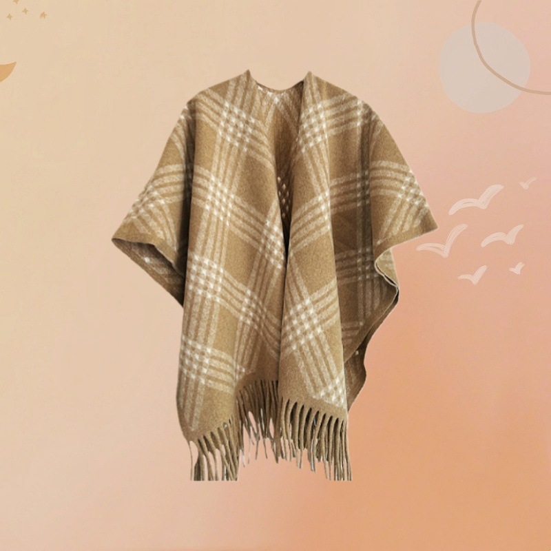 Ženski karirani šal-kap s resicama, umjetni kašmir, warp pletenje, širina 105 cm, zadržava toplinu, elegantan srednje dug
