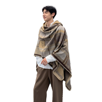 Качулково наметало с каре шарка, имитационен кашмир, жакардов плет, запазва топлината