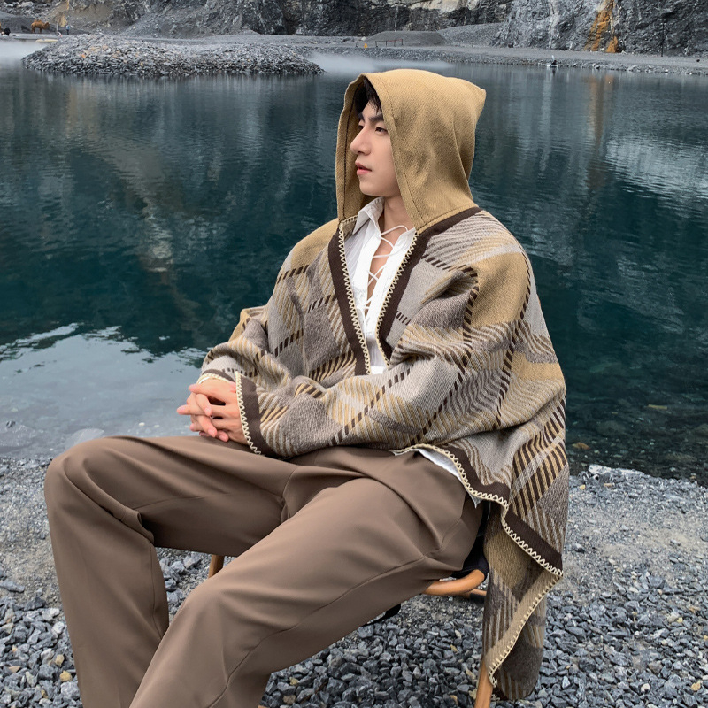 Качулково наметало с каре шарка, имитационен кашмир, жакардов плет, запазва топлината