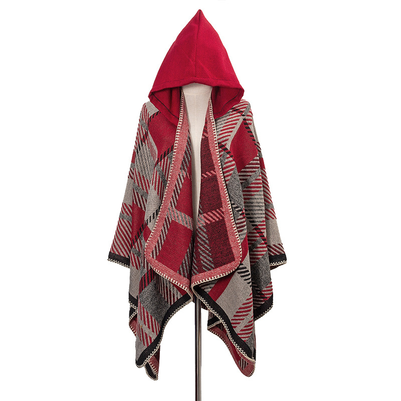 Качулково наметало с каре шарка, имитационен кашмир, жакардов плет, запазва топлината