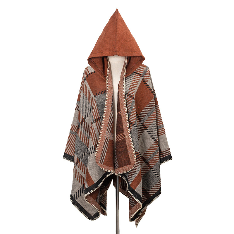 Качулково наметало с каре шарка, имитационен кашмир, жакардов плет, запазва топлината