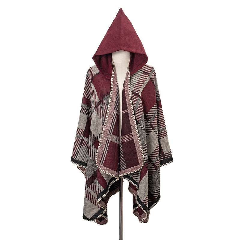 Качулково наметало с каре шарка, имитационен кашмир, жакардов плет, запазва топлината