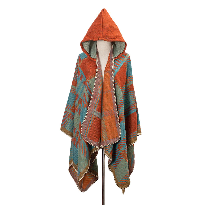 Качулково наметало с каре шарка, имитационен кашмир, жакардов плет, запазва топлината