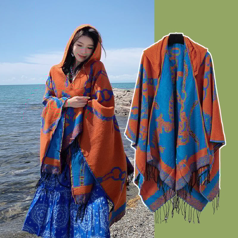 Boheemlase šal naistele, akrüülkiud ja kunstlik vill, etnilise stiiliga, sobiv talveks, kevadeks ja sügiseks