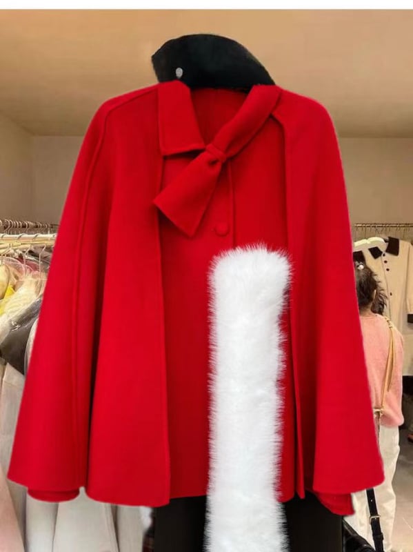 Γυναικείο παλτό από μαλλί με κάπα, 95%+ μαλλί, στρογγυλός λαιμός, μακριά μανίκια, μεσαίου μήκους, χειροποίητο ραμμένο, στυλ πριγκίπισσας, φθινόπωρο 2025