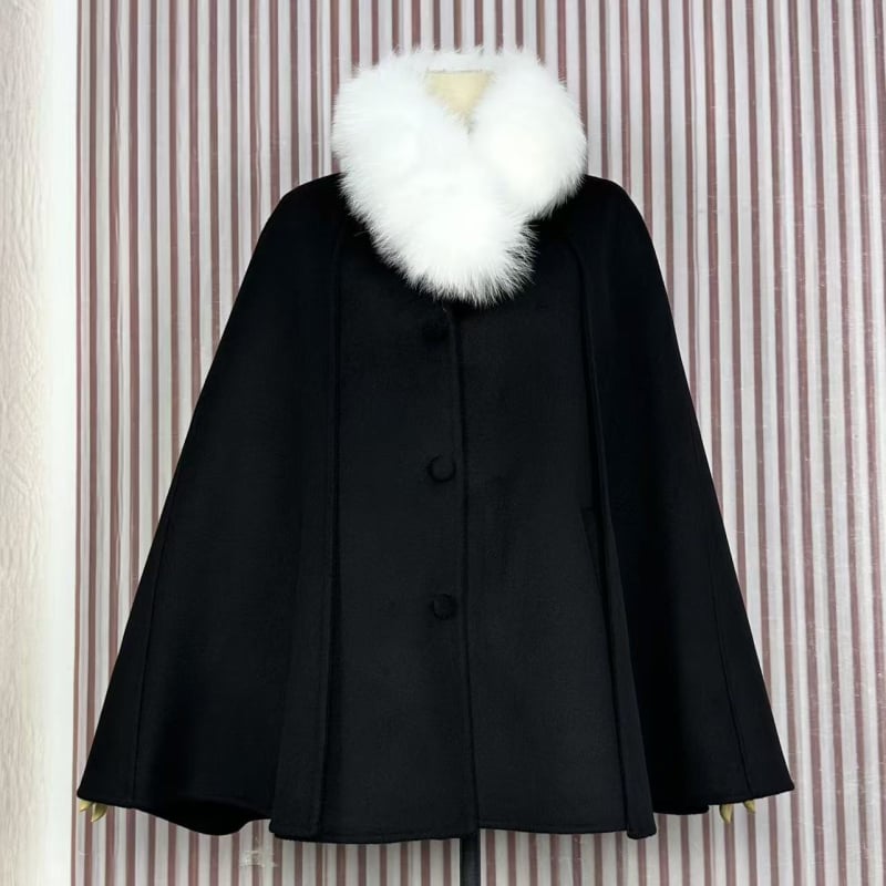 Γυναικείο παλτό από μαλλί με κάπα, 95%+ μαλλί, στρογγυλός λαιμός, μακριά μανίκια, μεσαίου μήκους, χειροποίητο ραμμένο, στυλ πριγκίπισσας, φθινόπωρο 2025