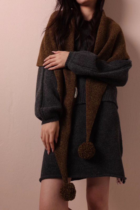Trokutasti šal, koreanskog stila, 100% vuna — warp-knit tkanina, zima, za žene