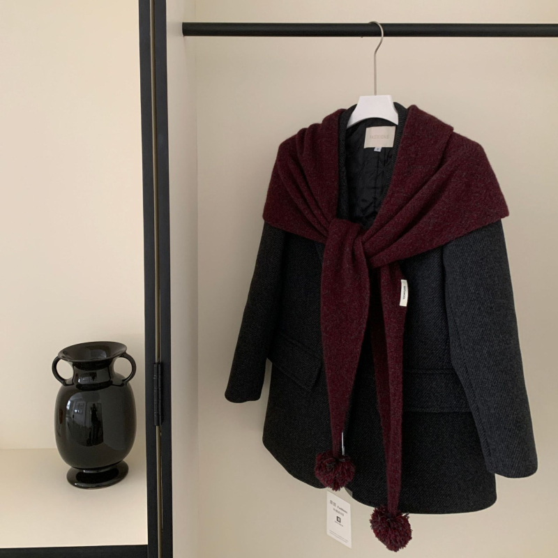 Trokutasti šal, koreanskog stila, 100% vuna — warp-knit tkanina, zima, za žene