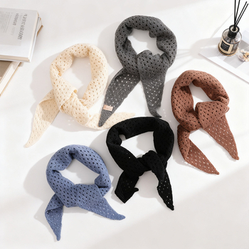 Корейски стил триъгълен шал от вълнена смес, плетен декоративен аксесоар, монохромен модел