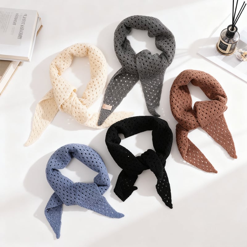 Корейски стил триъгълен шал от вълнена смес, плетен декоративен аксесоар, монохромен модел