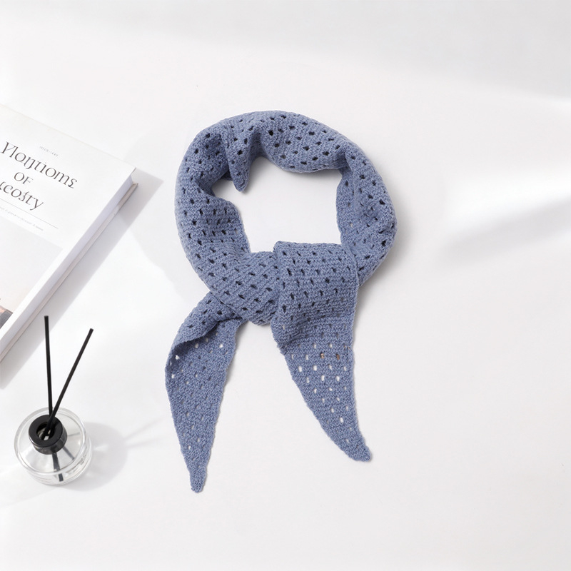 Корейски стил триъгълен шал от вълнена смес, плетен декоративен аксесоар, монохромен модел