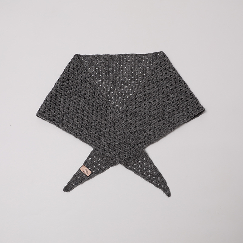 Корейски стил триъгълен шал от вълнена смес, плетен декоративен аксесоар, монохромен модел