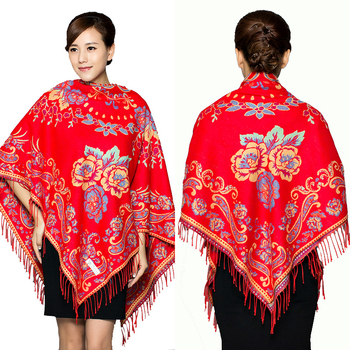 Šal kvadratnog oblika, dvostruke upotrebe, od umjetnog kašmira, jacquard tkanina, cvjetni uzorak