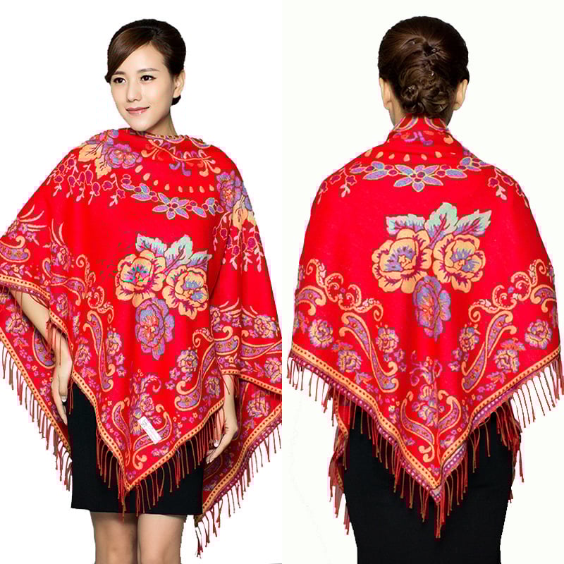 Šal kvadratnog oblika, dvostruke upotrebe, od umjetnog kašmira, jacquard tkanina, cvjetni uzorak