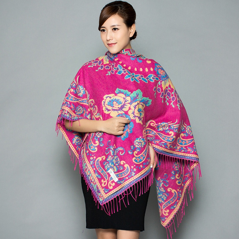 Šal kvadratnog oblika, dvostruke upotrebe, od umjetnog kašmira, jacquard tkanina, cvjetni uzorak