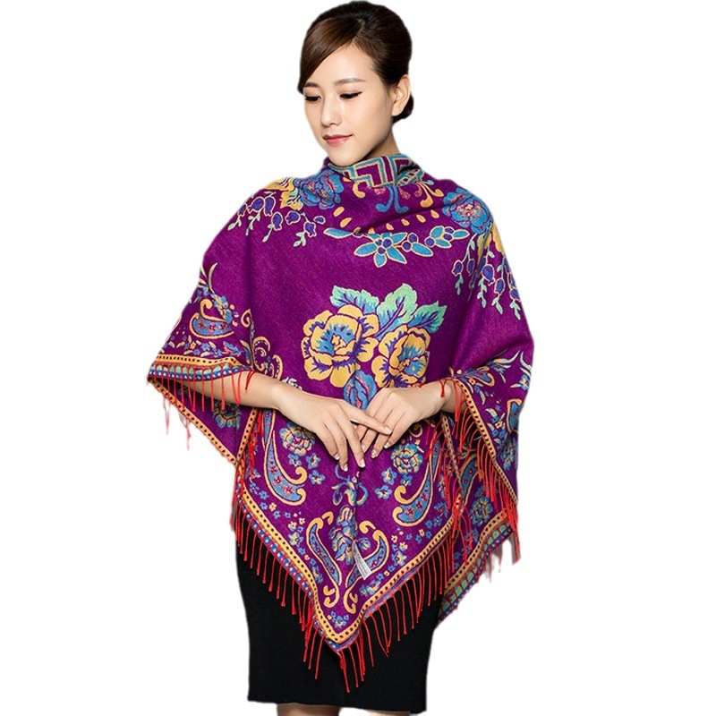 Šal kvadratnog oblika, dvostruke upotrebe, od umjetnog kašmira, jacquard tkanina, cvjetni uzorak