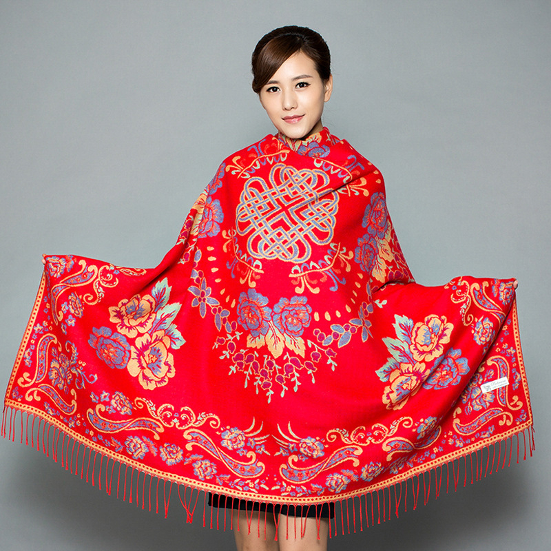 Šal kvadratnog oblika, dvostruke upotrebe, od umjetnog kašmira, jacquard tkanina, cvjetni uzorak