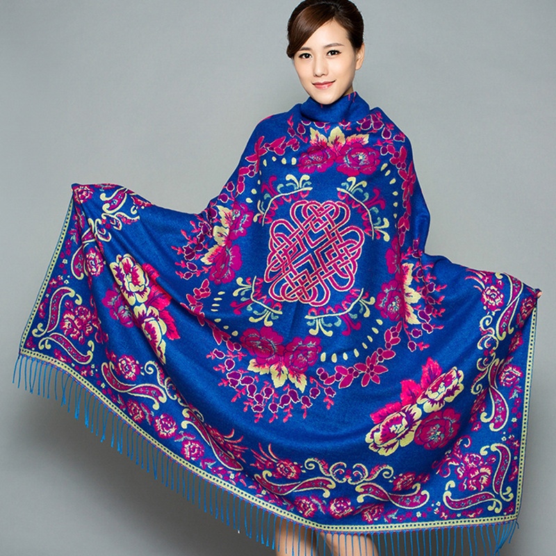 Šal kvadratnog oblika, dvostruke upotrebe, od umjetnog kašmira, jacquard tkanina, cvjetni uzorak