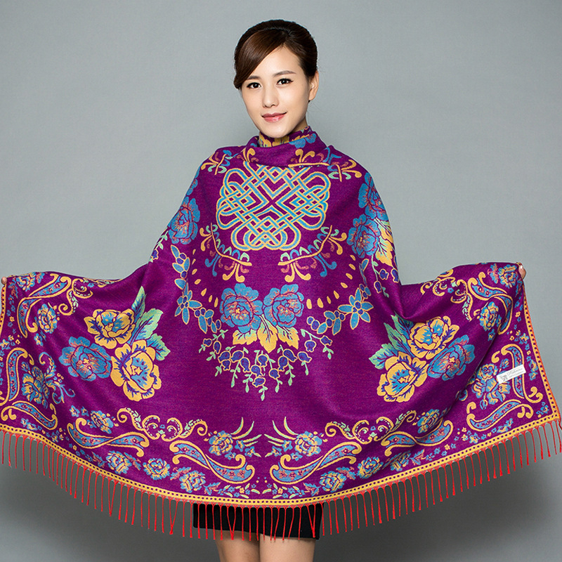 Šal kvadratnog oblika, dvostruke upotrebe, od umjetnog kašmira, jacquard tkanina, cvjetni uzorak