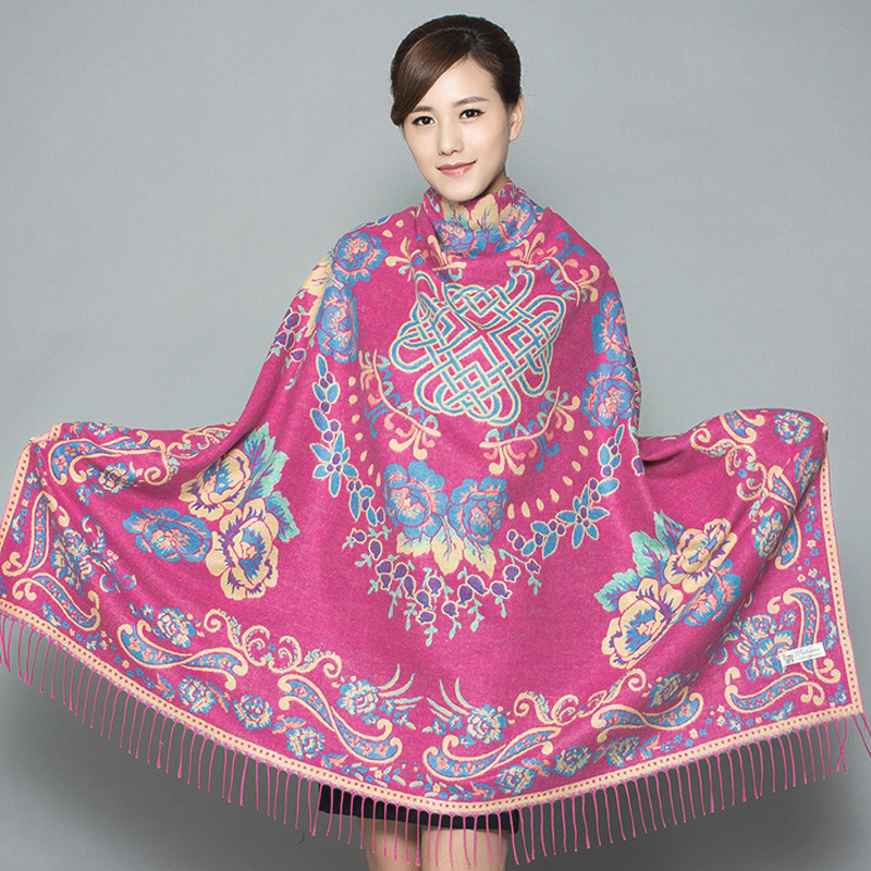 Šal kvadratnog oblika, dvostruke upotrebe, od umjetnog kašmira, jacquard tkanina, cvjetni uzorak