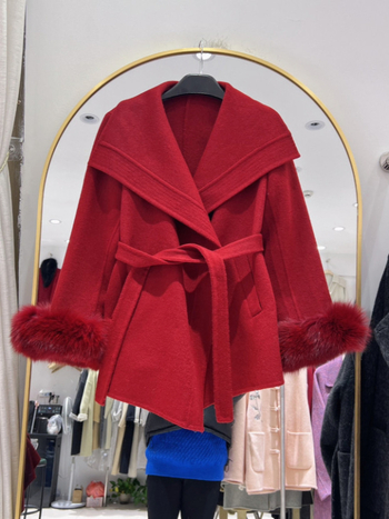 Γυναικείο παλτό από μαλλί προβάτων, ίσιο σιλουέτο, μεσαίου μήκους 65–80 εκ, μονόχρωμο, κλείσιμο με κορδόνι