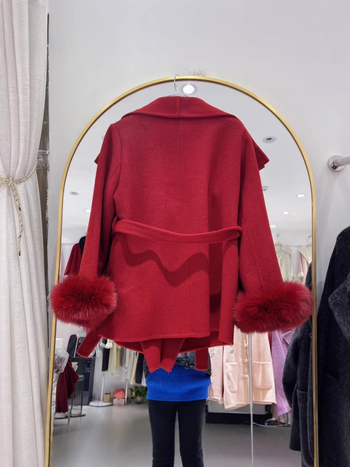 Γυναικείο παλτό από μαλλί προβάτων, ίσιο σιλουέτο, μεσαίου μήκους 65–80 εκ, μονόχρωμο, κλείσιμο με κορδόνι