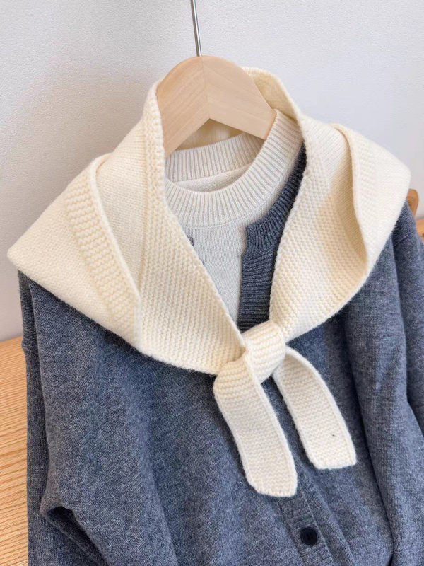 Ženski set pletene kape i šal, Cape stil, warp pletenje, jednobojan, poliester vlakno, zimska toplina