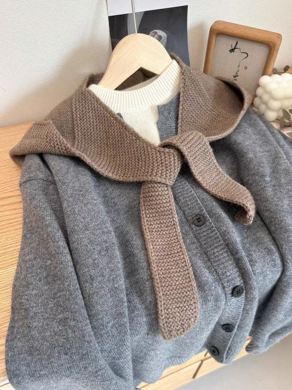 Ženski set pletene kape i šal, Cape stil, warp pletenje, jednobojan, poliester vlakno, zimska toplina