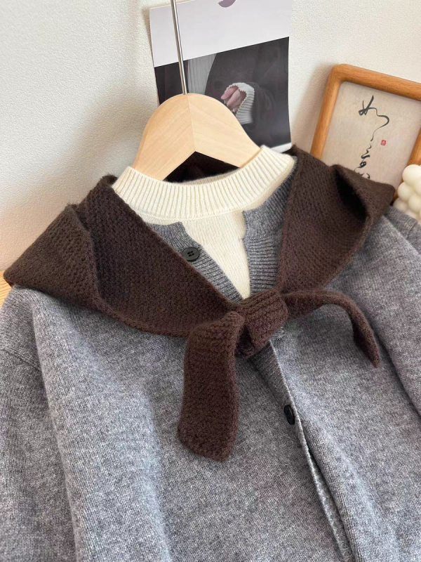 Ženski set pletene kape i šal, Cape stil, warp pletenje, jednobojan, poliester vlakno, zimska toplina